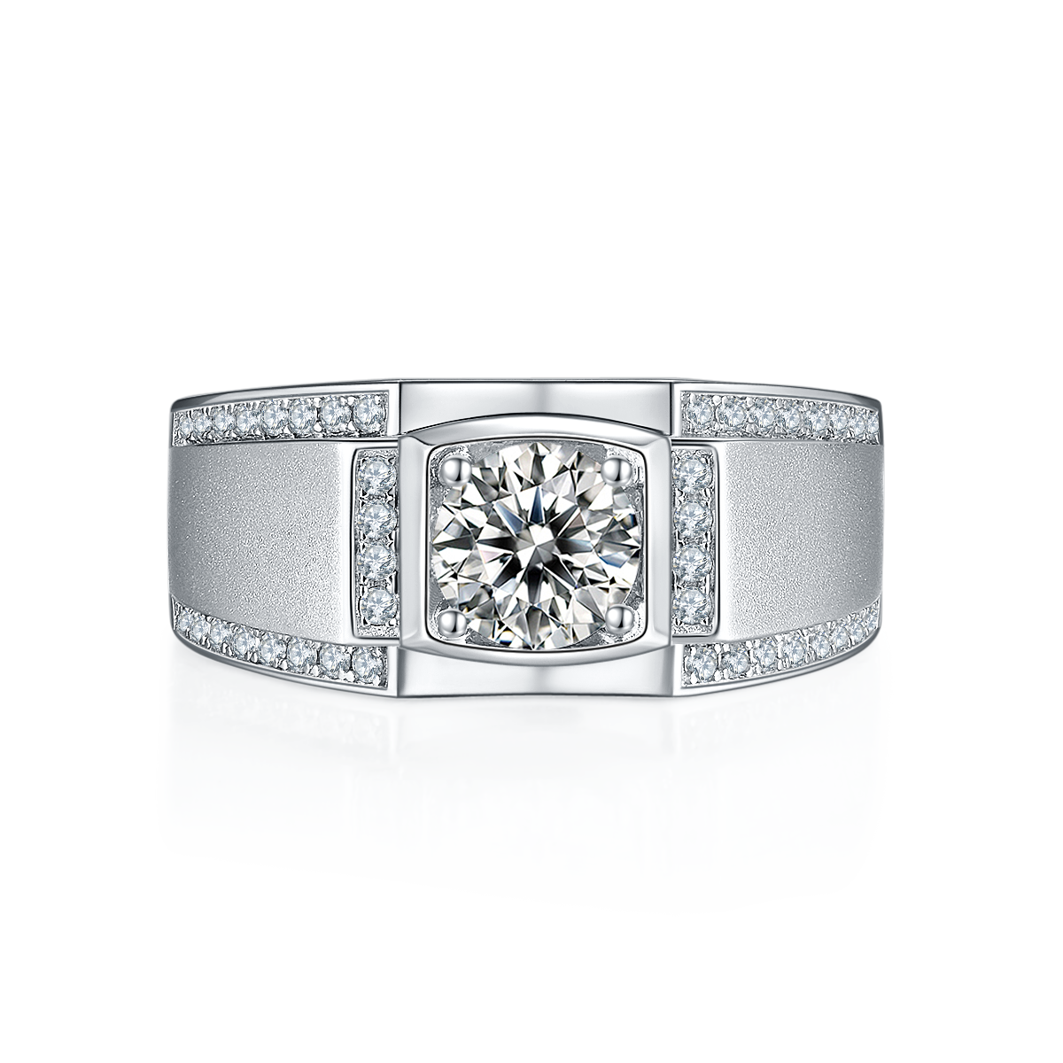 Yufan S925 Silver Plated Platinum Moissanite Diamond Men's Ring 1 Carat D-Class